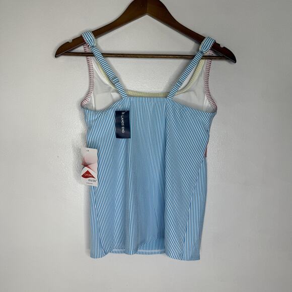 Lands End Tankini Swimsuit Top Womens Size 6 Blue White Stripe Red Band NEW - Picture 5 of 5